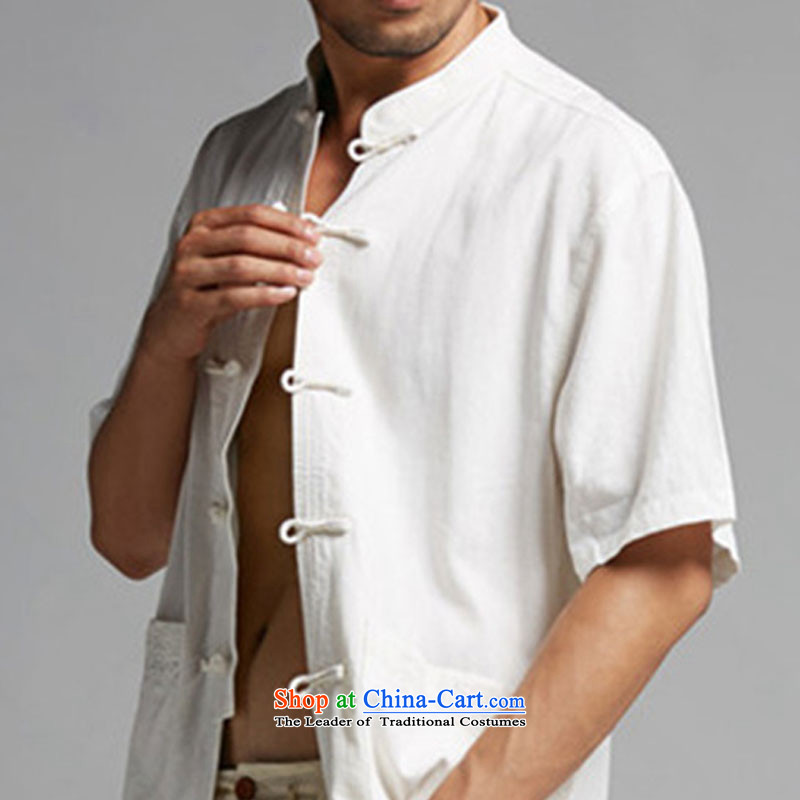 Fudo de hundreds of good cotton linen men Tang dynasty white short-sleeved shirt Chinese leisure men China wind 2015 summer that port embroidery XXXL, de fudo shopping on the Internet has been pressed.
