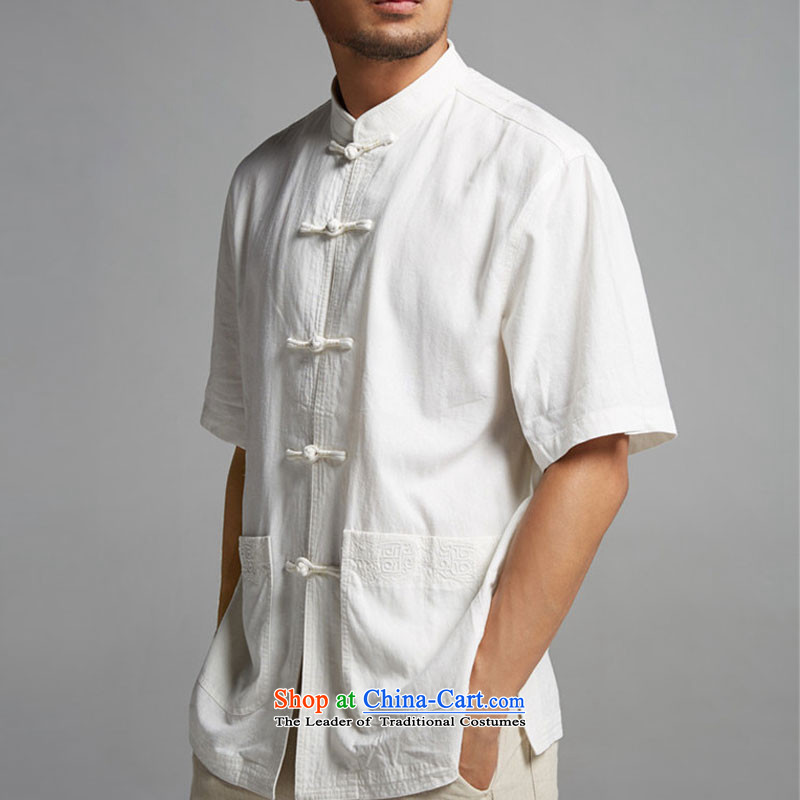 Fudo de hundreds of good cotton linen men Tang dynasty white short-sleeved shirt Chinese leisure men China wind 2015 summer that port embroidery XXXL, de fudo shopping on the Internet has been pressed.