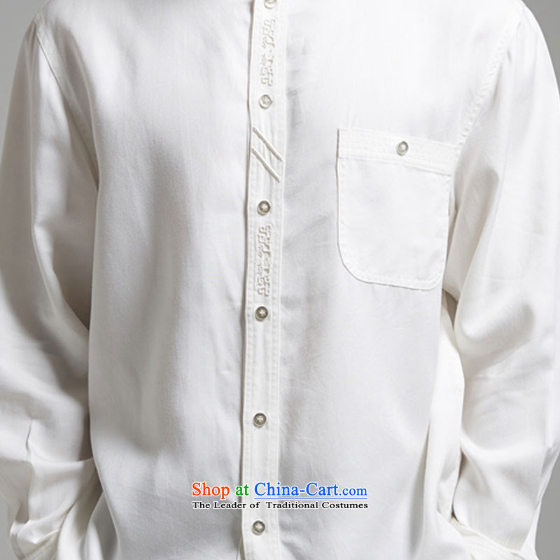 De Fudo Headquarters Chinese Xuan collar embroidery men's shirts long-sleeved shirt during the spring and autumn 2015 days silk China wind men white , L'Fudo shopping on the Internet has been pressed.