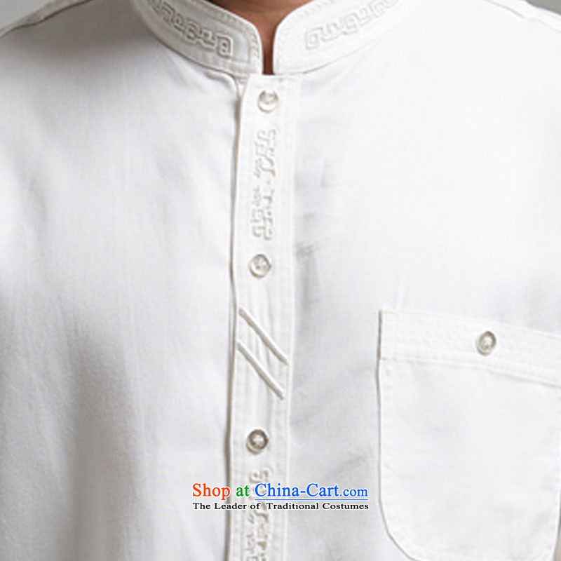 De Fudo Headquarters Chinese Xuan collar embroidery men's shirts long-sleeved shirt during the spring and autumn 2015 days silk China wind men white , L'Fudo shopping on the Internet has been pressed.