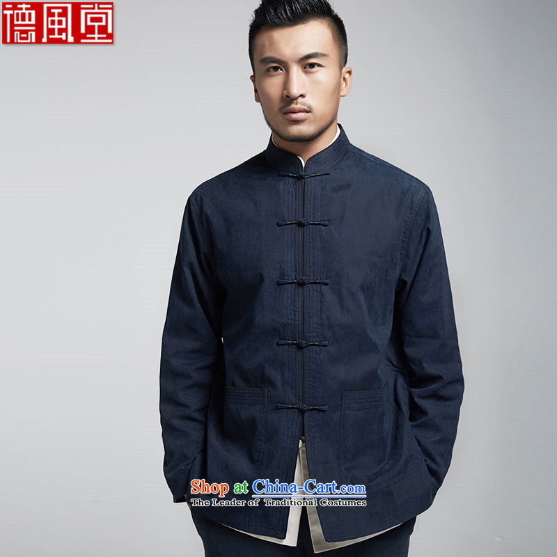 Fudo Lau Fall, 2015 autumn and winter men Tang casual jacket China wind pure color is detained Mock-neck shirt , dark blue, L, improved fudo shopping on the Internet has been pressed.