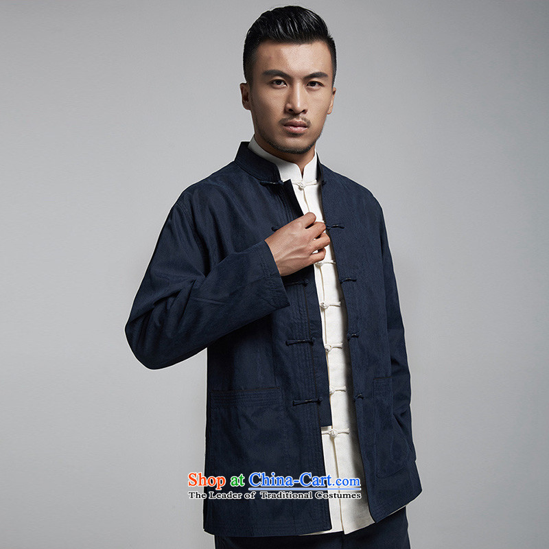 Fudo Lau Fall, 2015 autumn and winter men Tang casual jacket China wind pure color is detained Mock-neck shirt , dark blue, L, improved fudo shopping on the Internet has been pressed.