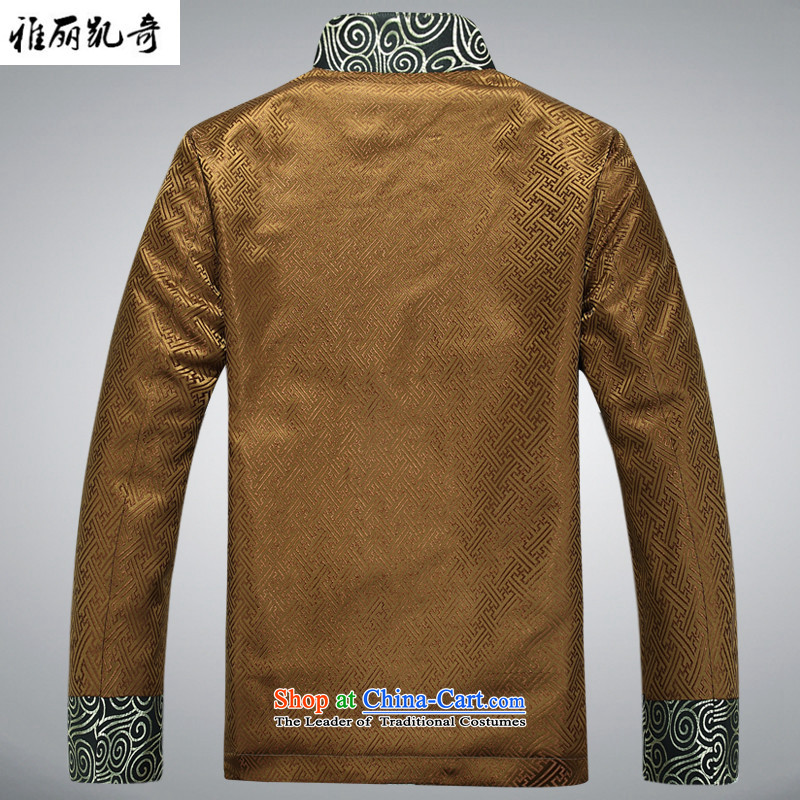 Alice Keci autumn and winter new Tang dynasty of older persons in the middle-aged long-sleeved shirt collar men men national costumes improved national birthday too life jackets gold XXXL, Alice keci shopping on the Internet has been pressed.