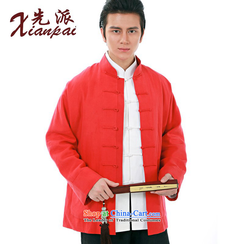 The dispatch of autumn and winter new Chinese traditional feel even cuff Tang Dynasty Men long-sleeved shirt thoroughly in China wind father of older linen Thick Red Robe wedding dresses Red Linen cotton youth XXL, dispatch (xianpai) , , , shopping on the