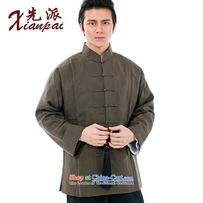 The dispatch of autumn and winter Tang dynasty men silk linen collar High End Disk detained dress Long-sleeve traditional feel China Wind Jacket relaxd casual shirts father deeply lady Population Commission jacket to send 170, M (xianpai) , , , shopping o
