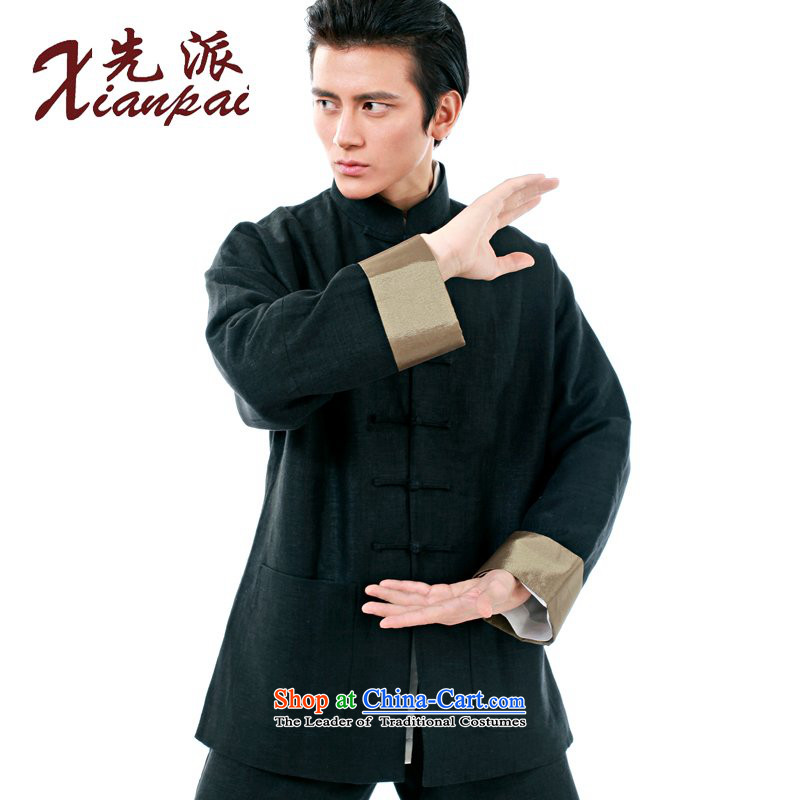 The dispatch of the Spring and Autumn Period and the Tang dynasty new products linen coat men's new Chinese China wind traditional feel even Dad shirt-sleeves Father's Day Gifts Older long-sleeved sweater Black Linen full purge the barrel to send (xianpai