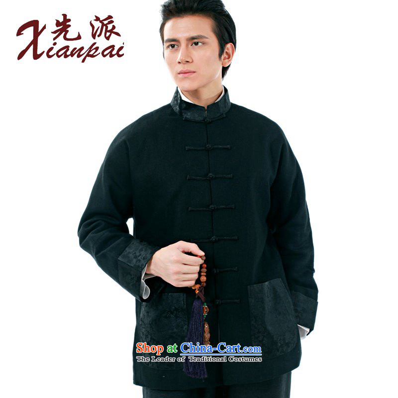 The dispatch of the Spring and Autumn Period and the Tang dynasty new products linen coat men's new Chinese China wind traditional feel even Dad shirt-sleeves Father's Day Gifts Older long-sleeved sweater Black Linen full purge the barrel to send (xianpai