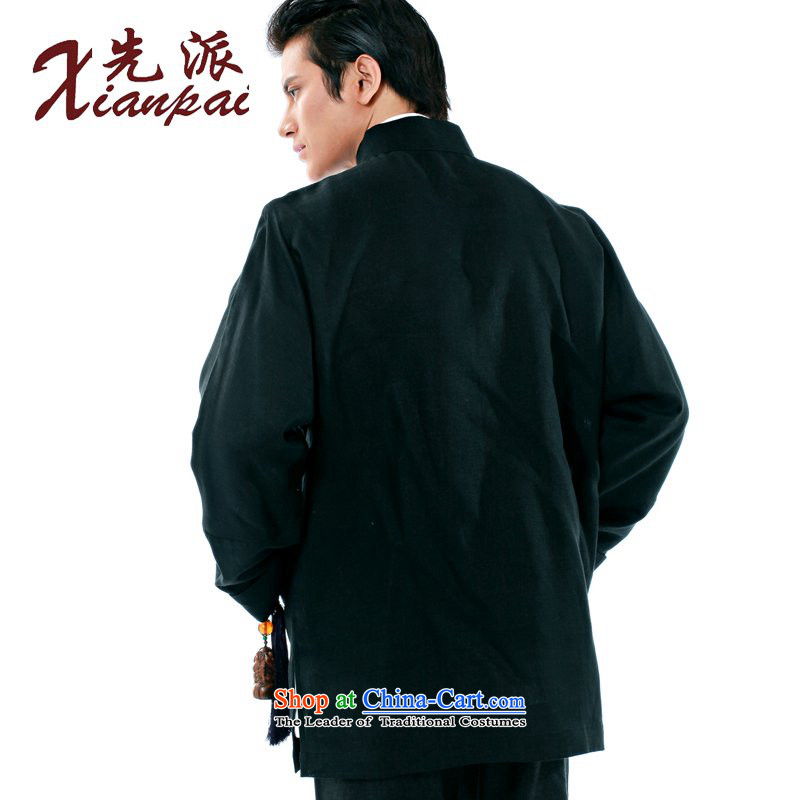 To send the new spring and summer Tang Dynasty Chinese men and flax long-sleeved shirt and Stylish coat unlined garment snap-Father's Day Gifts retro-sleeved ethnic leisure loose XL Black Linen long-sleeved clothing 3XL, single dispatch (xianpai) , , , sh