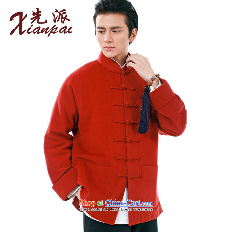 The dispatch of the Spring and Autumn Period and the Tang Dynasty Men long-sleeved jacket Cashmere wool even thick cuff stylish China wind high-end new Chinese father jacket Dress Casual relaxd tray clip red collar cashmere overcoat 3XL  photographed the