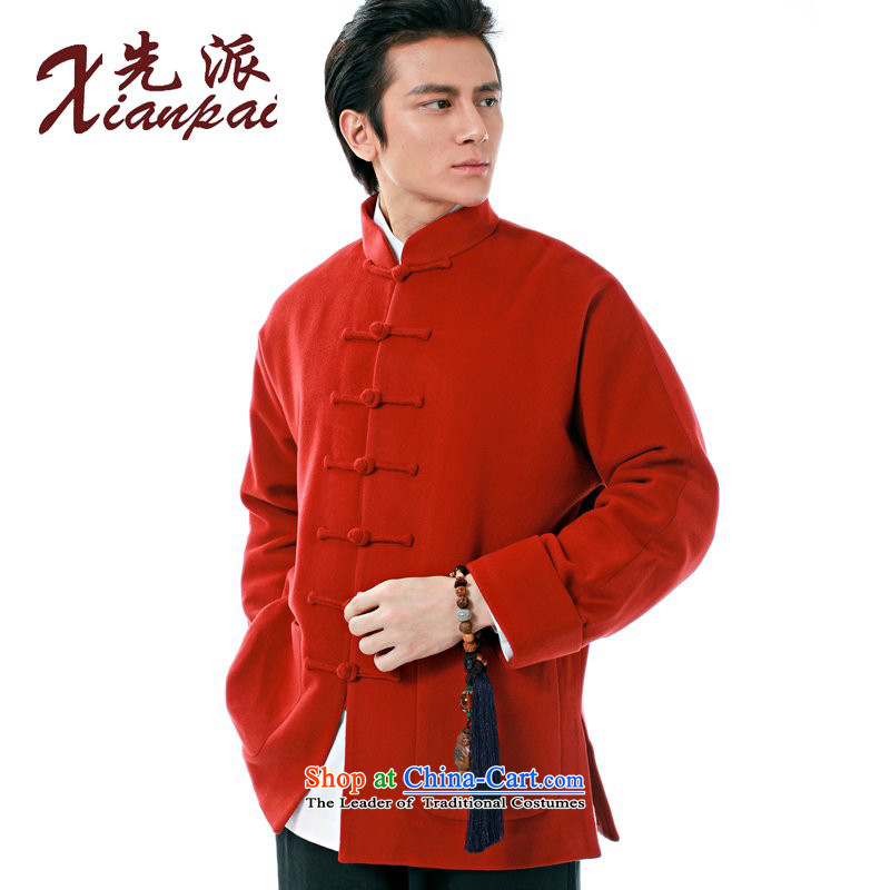 The dispatch of the Spring and Autumn Period and the Tang Dynasty Men long-sleeved jacket Cashmere wool even thick cuff stylish China wind high-end new Chinese father jacket Dress Casual relaxd tray clip red collar cashmere overcoat 3XL  photographed the