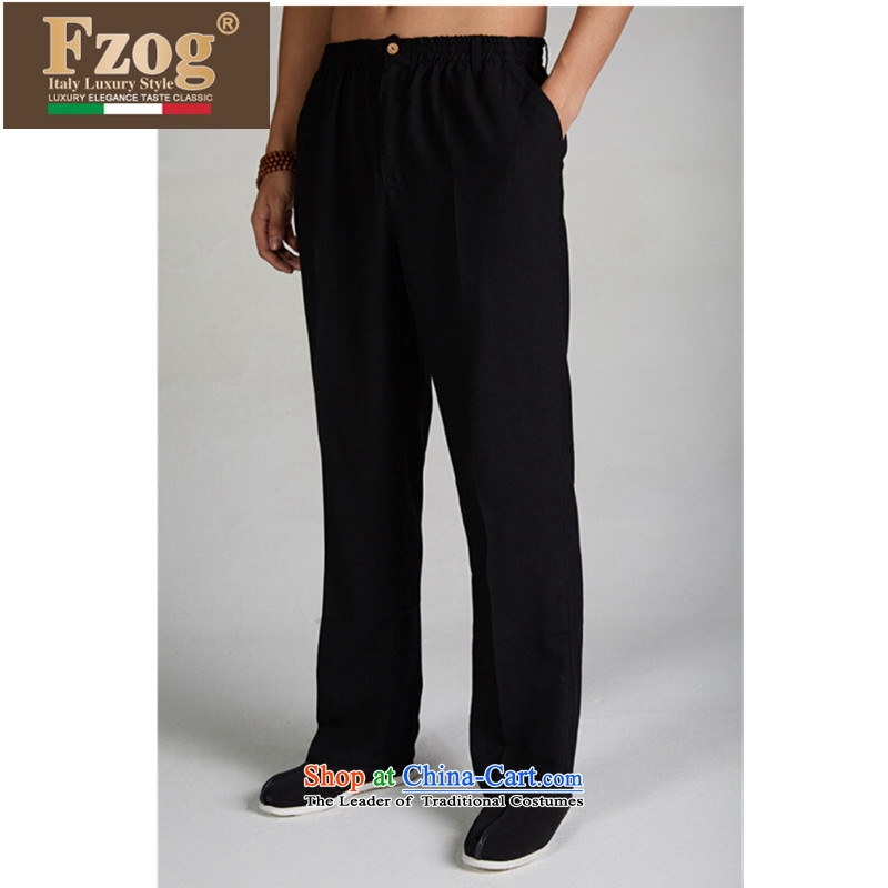 The new 2015 FZOG genuine Chinese elastic waist trousers men summer Tang casual comfortable long pants black L,fzog,,, shopping on the Internet