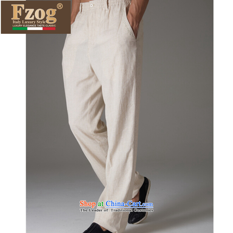   Tang Dynasty FZOG summer men genuine counters leisure long pants solid color hands-free ironing China wind load beige XXL,FZOG,,, father shopping on the Internet