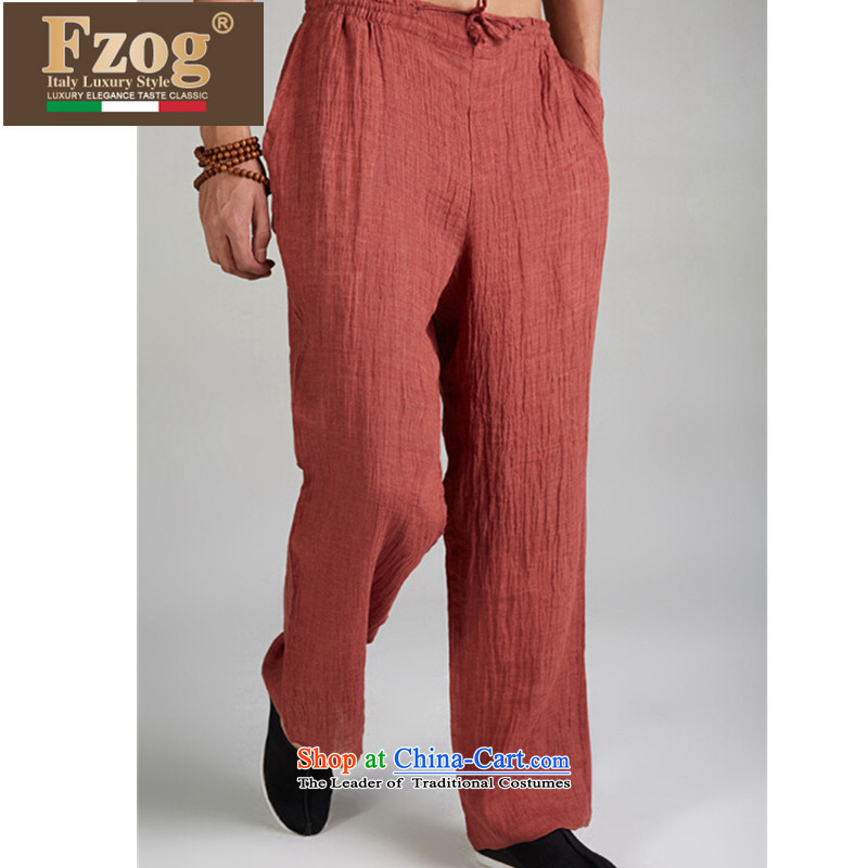 Fzog  genuine counters linen leisure Tang dynasty summer new pure color national costumes men long pants red M,fzog,,, shopping on the Internet