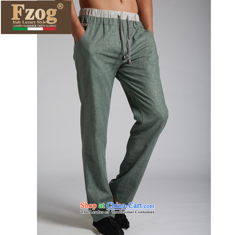 ??Tang Dynasty FZOG genuine counters new leisure loose spring and summer trousers traditional Chinese men's trousers green?M