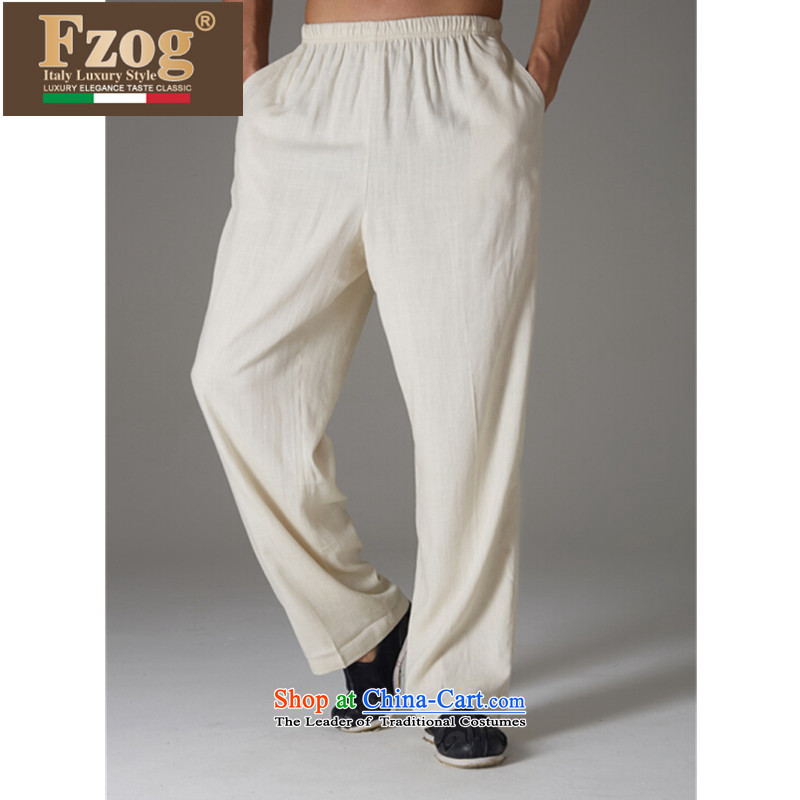 Fzog  genuine counters Tang Long pants casual comfortable low elastic waist China wind solid color men m White L,fzog,,, shopping on the Internet