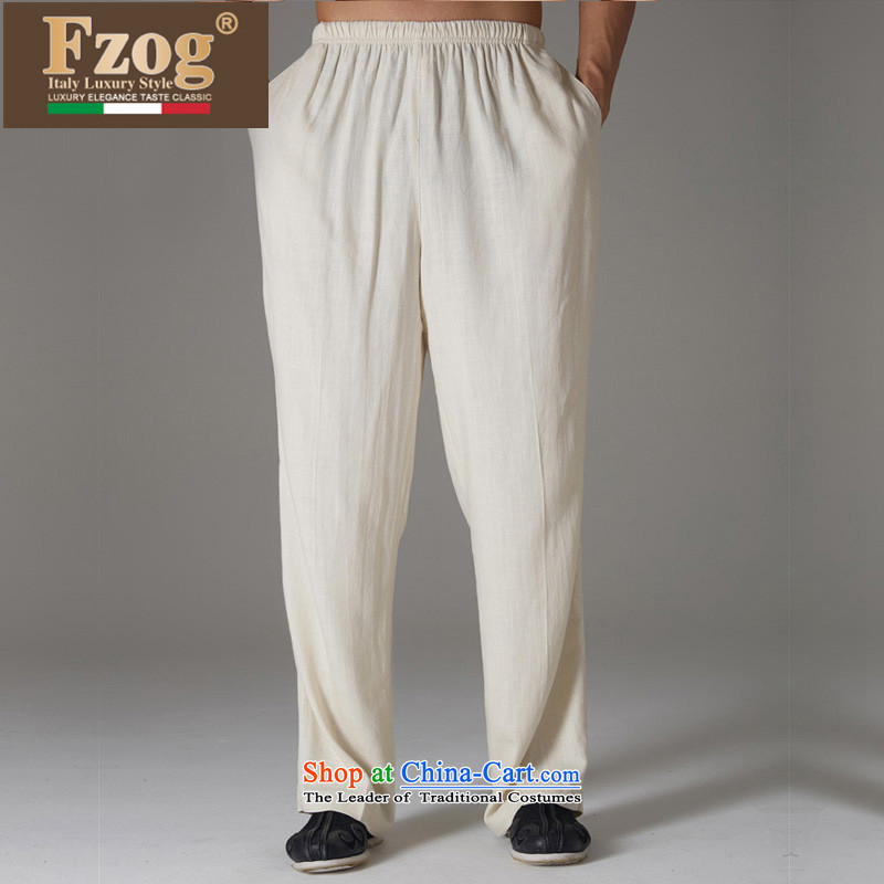 Fzog  genuine counters Tang Long pants casual comfortable low elastic waist China wind solid color men m White L,fzog,,, shopping on the Internet