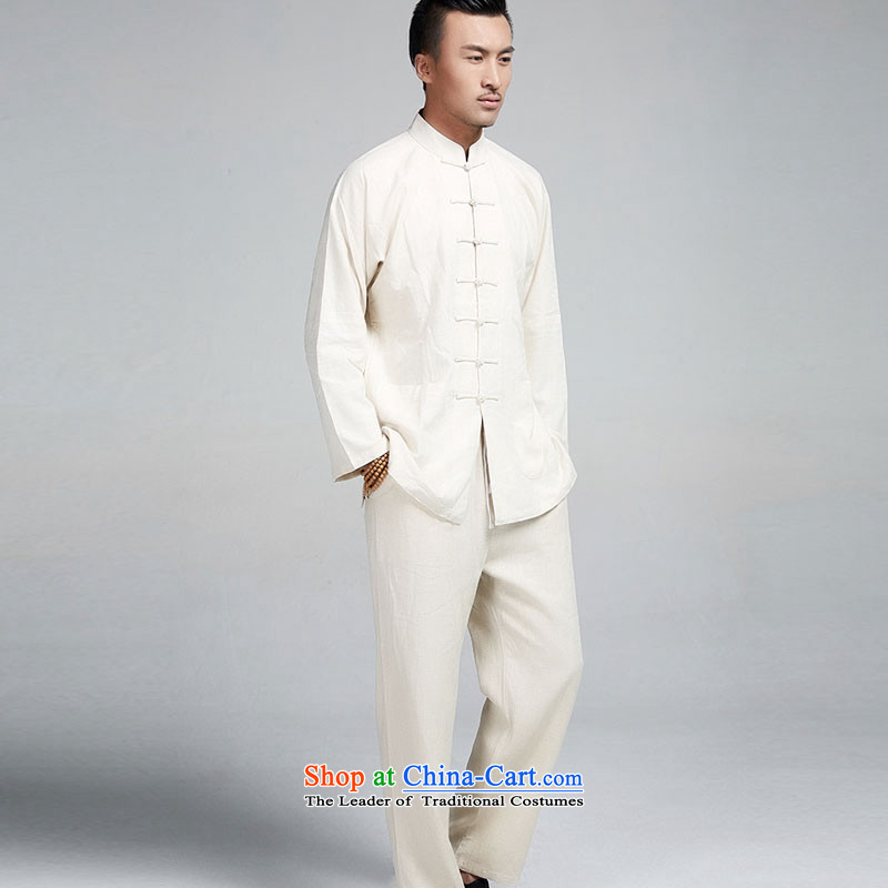 De Fudo Xuanwu kit shirt + 100% linen pants long-sleeved 4.5-60s Ma Lin shoulder Chinese 7 Snap the spring and autumn Tang China Wind Jacket men Taegeuk beige 3XL, de fudo shopping on the Internet has been pressed.
