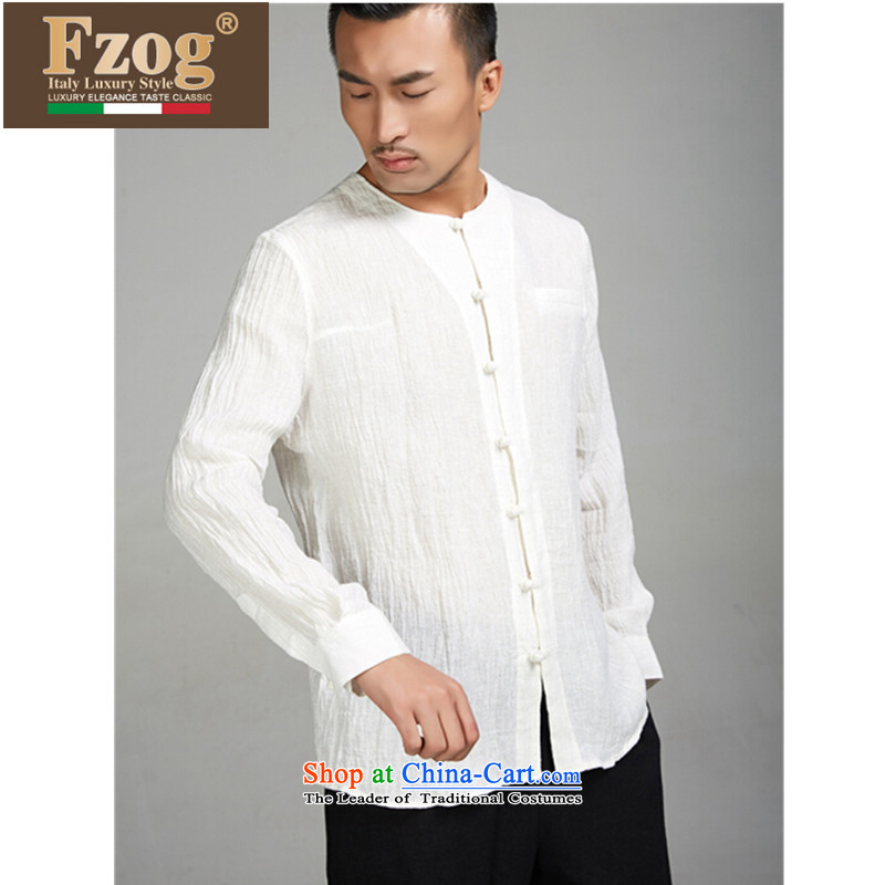   High-end products, China FZOG wind men Chinese linen Long-sleeve summer round-neck collar retro Tang dynasty white M,fzog,,, shopping on the Internet