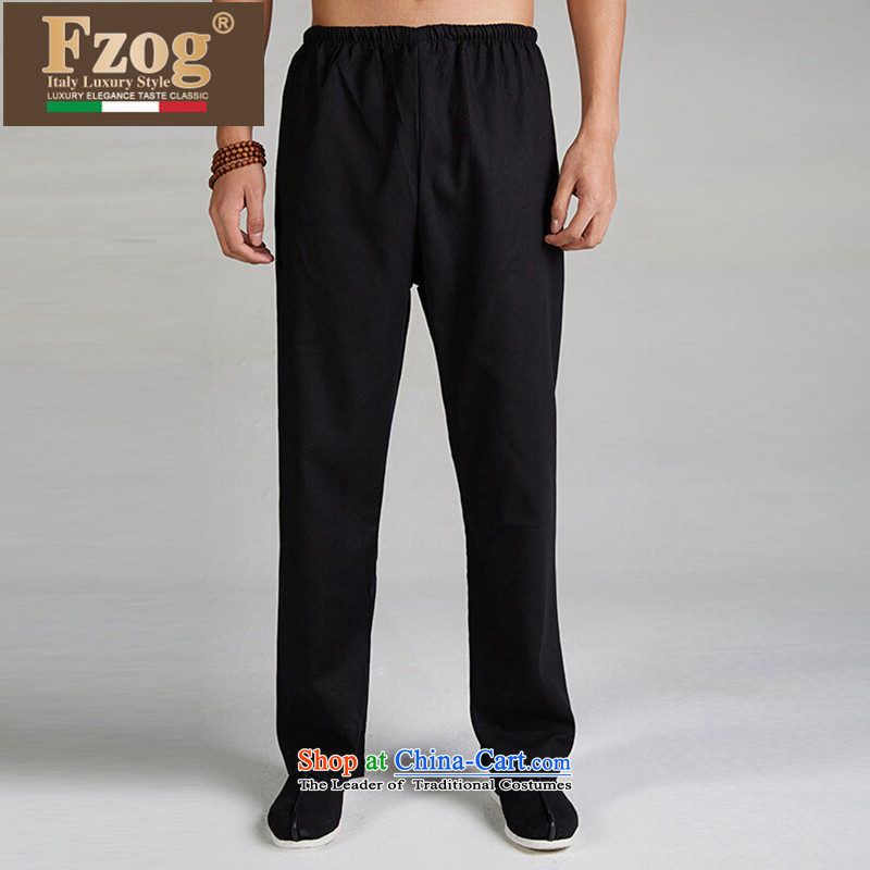 The new summer 2015 FZOG Leisure Long Pants China wind men pure color thin breathable Tang boxed genuine product black L,fzog,,, shopping on the Internet