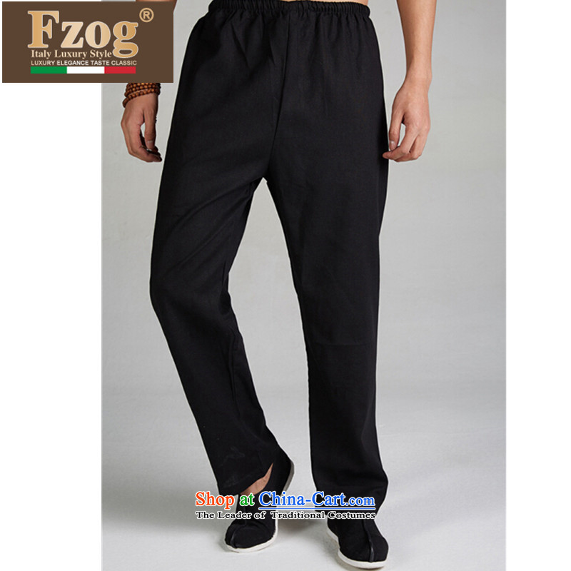 The new summer 2015 FZOG Leisure Long Pants China wind men pure color thin breathable Tang boxed genuine product black L,fzog,,, shopping on the Internet