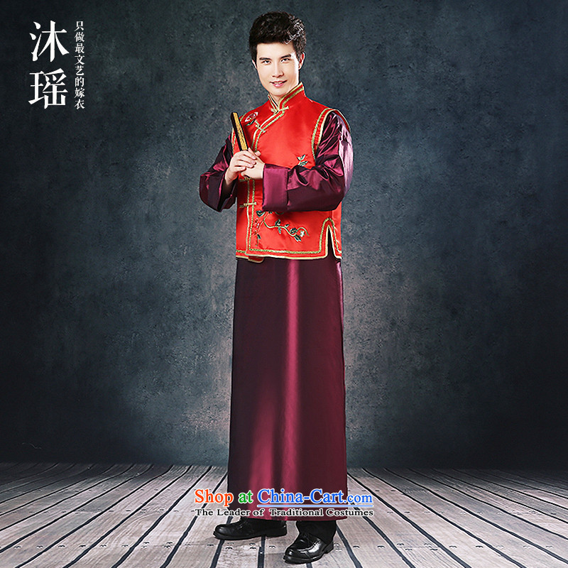 Bathing in the Chinese men Sau Yiu Wo service long drink service kit A bridegroom-soo and gowns men welcome ceremony for autumn and winter costume Large Tang dynasty red made thick red M chest 114CM, Mu Yao , , , shopping on the Internet
