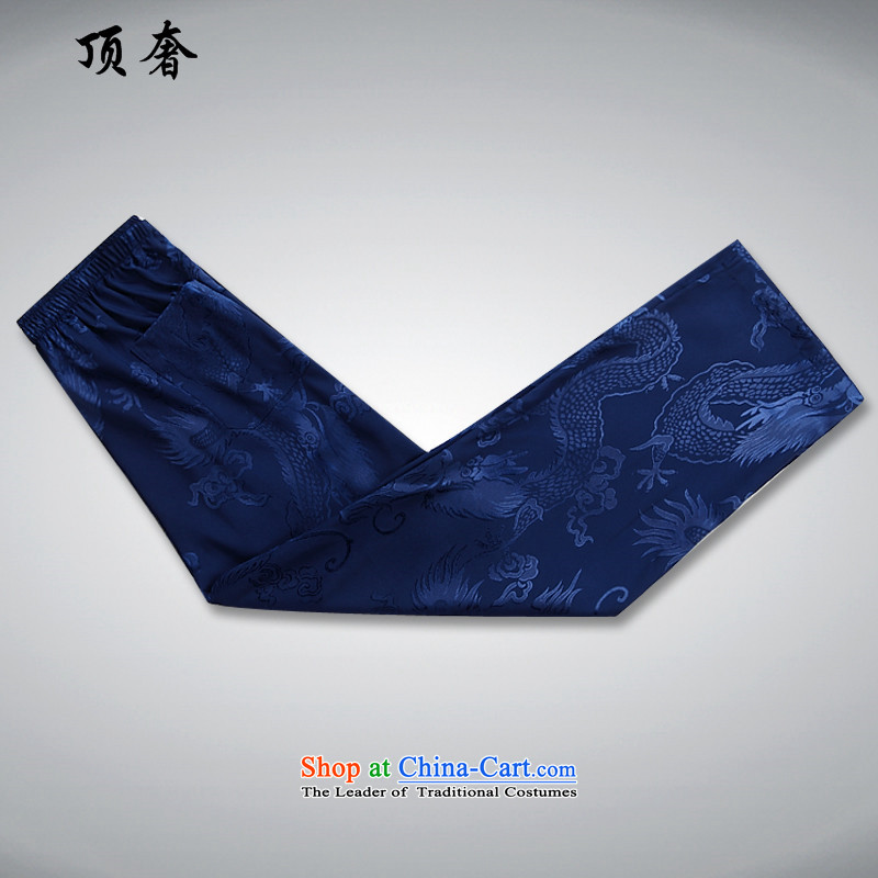 Top Luxury men Tang dynasty loose collar disc labeled version clothes for men from the spring and autumn of long-sleeved sweater large load father installed shou wedding dress pants with blue Kit 185 Top Luxury Yi shopping on the Internet has been pressed