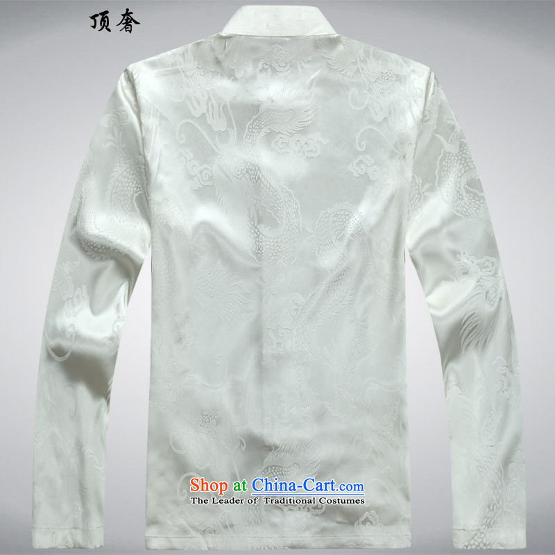 Top Luxury men Tang dynasty loose collar disc labeled version clothes for men from the spring and autumn of long-sleeved sweater large load father installed shou wedding dress beige Tang dynasty beige pants shirts kit plus 190, top luxury shopping on the