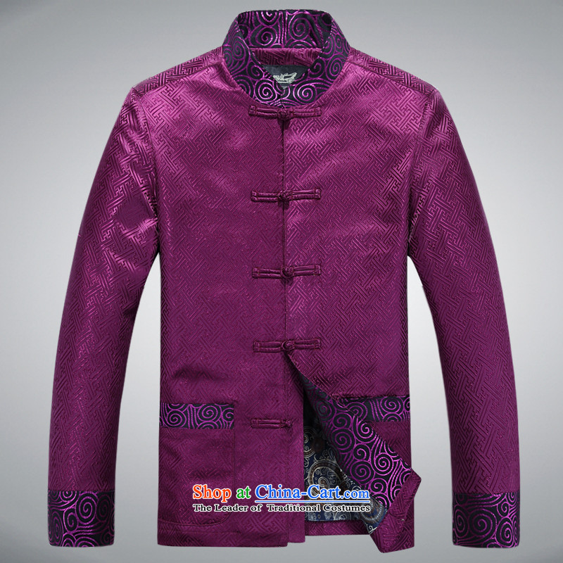 The autumn and winter, aeroline men Tang dynasty China wind long-sleeved jacket in both the father of older聽M,MEROPIA,,, Purple Shopping on the Internet
