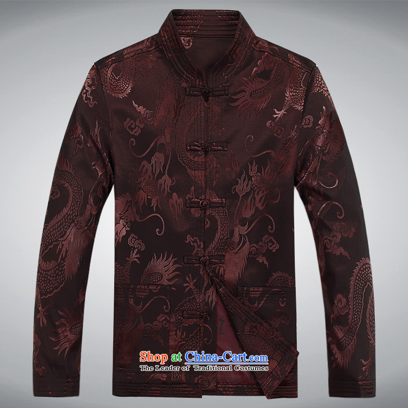 The autumn and winter, aeroline men Tang dynasty China wind long-sleeved father in older kit brown聽XXL