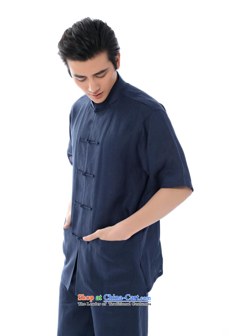 To send a new summer, new Chinese linen short-sleeved T-shirt traditional feel casual relaxd father collar disc buttoned, Tang dynasty China wind stylish men's Dress Shirt Only Blue Linen short-sleeved T-shirt XXL picture, prices, brand platters! The elections are supplied in the national character of distribution, so action, buy now enjoy more preferential! As soon as possible.