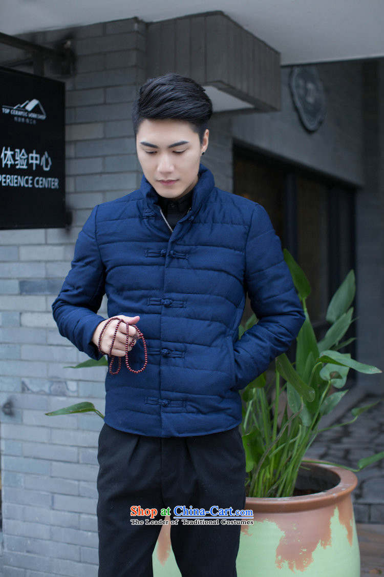Dan smoke men Tang dynasty autumn and winter pure color collar manually drive Chinese Wind and feather cotton coat jacket and pictures folders 