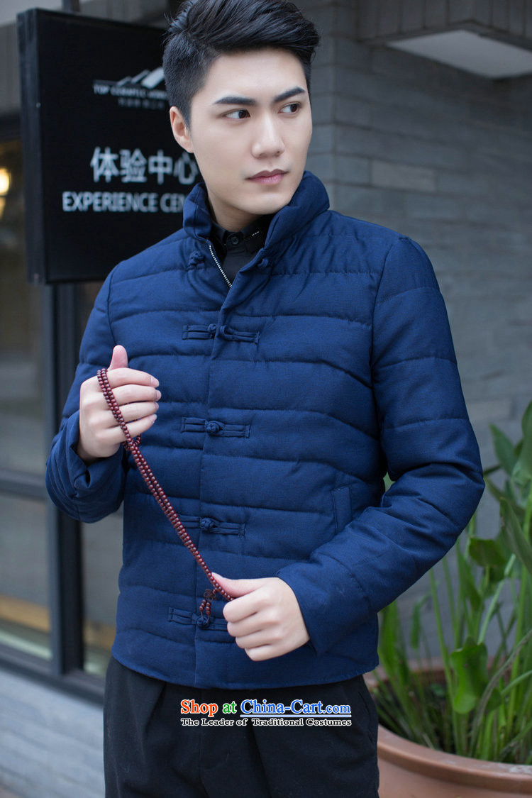 Dan smoke men Tang dynasty autumn and winter pure color collar manually drive Chinese Wind and feather cotton coat jacket and pictures folders 