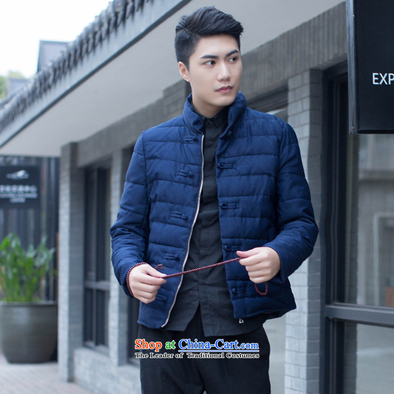 Dan smoke men Tang dynasty autumn and winter pure color collar manually drive Chinese Wind and feather cotton coat jacket and pictures folders   Color XL, Dan Smoke , , , shopping on the Internet