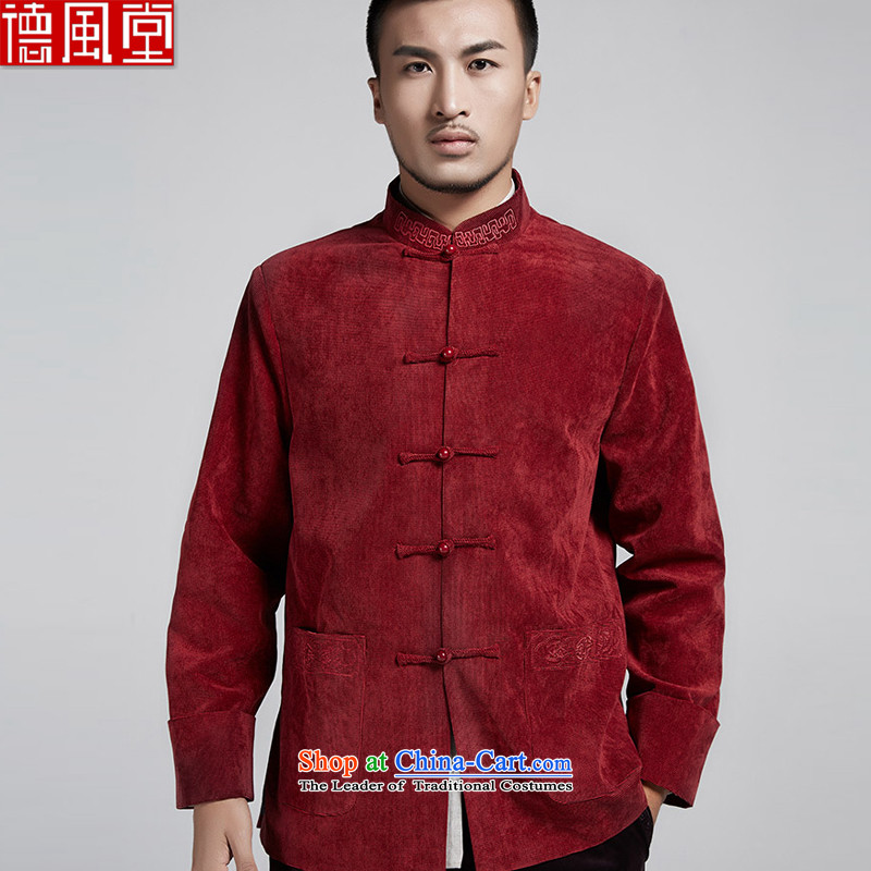 Fudo de feng ze autumn and winter men Tang jackets in Chinese older flip sleeved shirt collar China wind Chinese clothing Crimson Red XL, de fudo shopping on the Internet has been pressed.