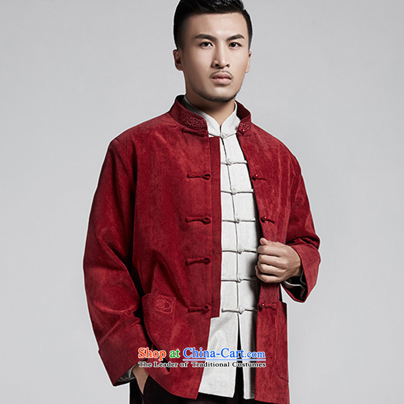 Fudo de feng ze autumn and winter men Tang jackets in Chinese older flip sleeved shirt collar China wind Chinese clothing Crimson Red XL, de fudo shopping on the Internet has been pressed.