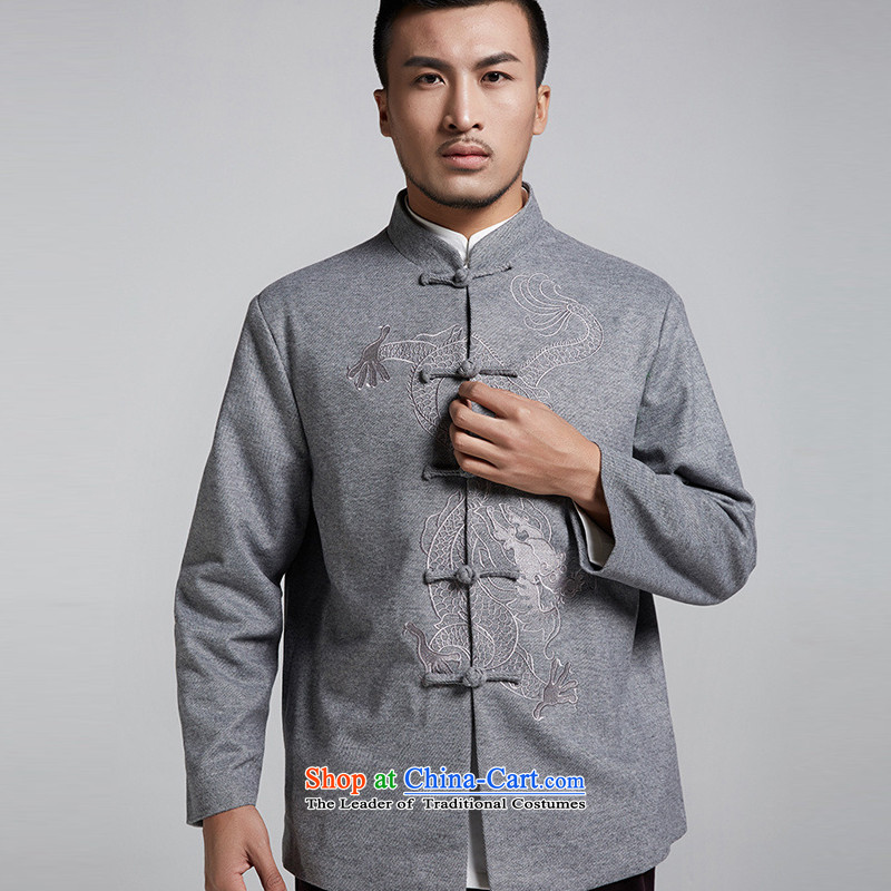 De Fudo Dragon embroidery genuine Tang Dynasty Chinese long-sleeve sweater men fall and winter clothes China wind Chinese clothing gray XL, Tak Fudo shopping on the Internet has been pressed.