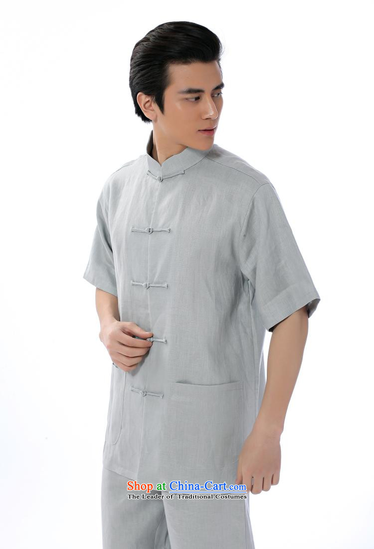 The dispatch of 2015 Summer new leisure thin, linen Short-Sleeve Men in Tang Dynasty older leisure national costumes new Chinese collar up short-sleeved T-shirt clip only linen light gray short-sleeved T-shirt M picture, prices, brand platters! The elections are supplied in the national character of distribution, so action, buy now enjoy more preferential! As soon as possible.