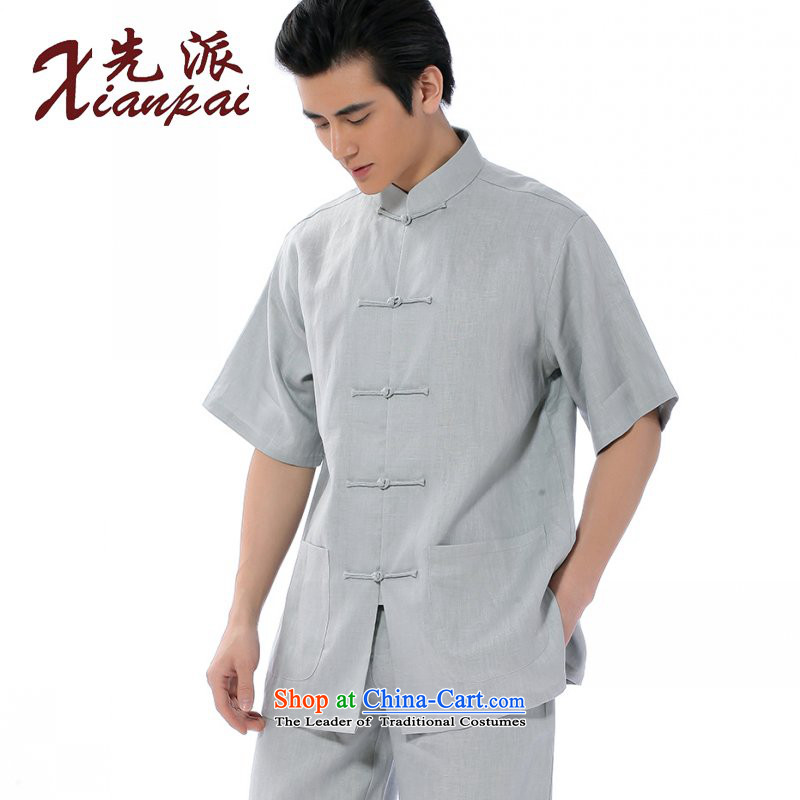 The dispatch of 2015 Summer new leisure thin, linen Short-Sleeve Men in Tang Dynasty older leisure national costumes new Chinese collar up short-sleeved T-shirt clip only linen light gray short-sleeved T-shirt , M, the Dispatch (xianpai) , , , shopping on