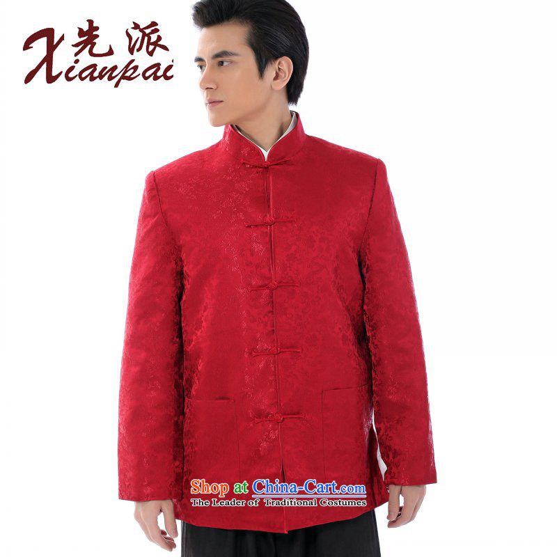 The dispatch of autumn and winter Tang dynasty men brocade coverlets light thin cotton new Chinese Disc detained Mock-neck China wind red dragon design long-sleeved shirt wedding dresses Youth Chinese tunic thin cotton red dragon design package side thin