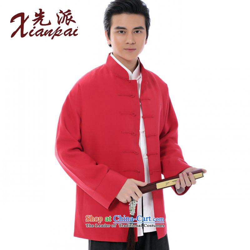 The dispatch of the Spring and Autumn Period and the Tang Dynasty New Men silk linen coat retro-sleeved stylish youth China wind wedding dresses long-sleeved top tray red clip collar chinese red t-shirt, jacket XXL, Ma Tei dispatch (xianpai) , , , shoppin