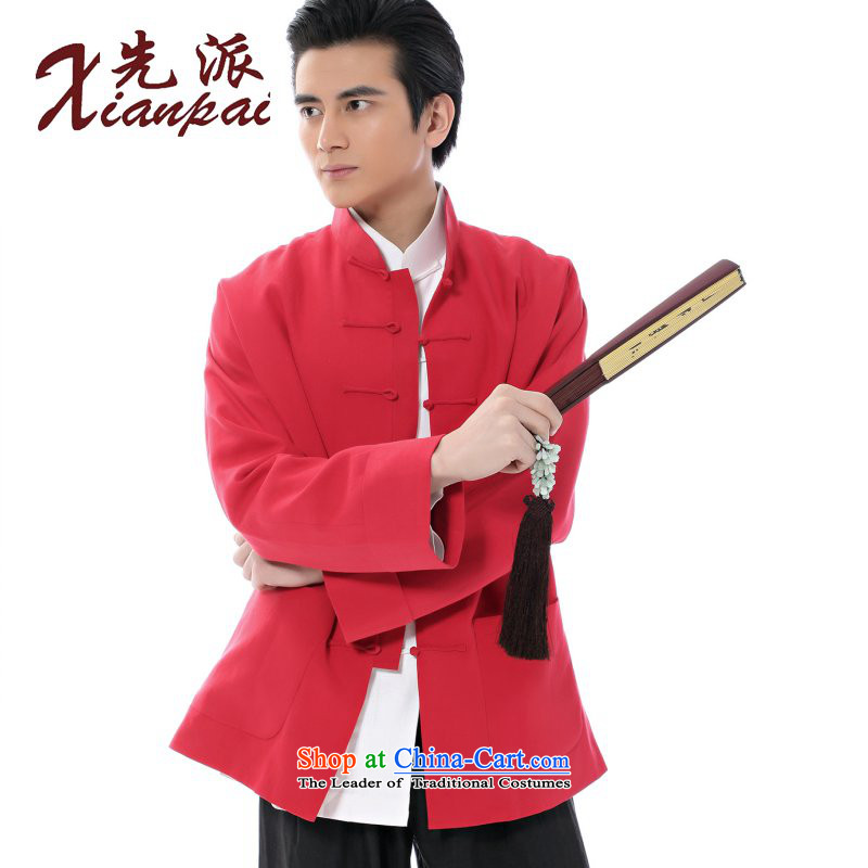 The dispatch of the Spring and Autumn Period and the Tang Dynasty New Men silk linen coat retro-sleeved stylish youth China wind wedding dresses long-sleeved top tray red clip collar chinese red t-shirt, jacket XXL, Ma Tei dispatch (xianpai) , , , shoppin