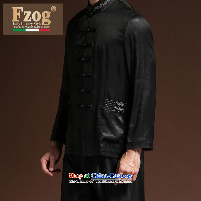 Fzog   new minimalist leisure middle-aged men men's solid color coating cloth Tang dynasty comfortable wild breathable black XL,FZOG,,, shopping on the Internet