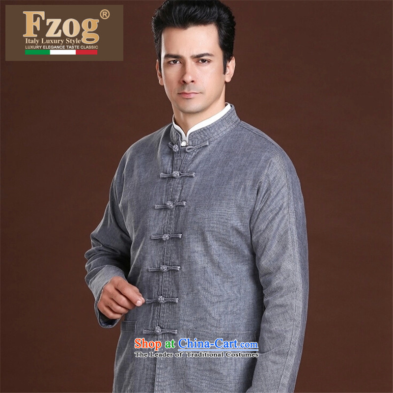    New Spring FZOG minimalist leisure pure color rib washable men older long-sleeved gray L,fzog,,, Tang dynasty comfortable shopping on the Internet