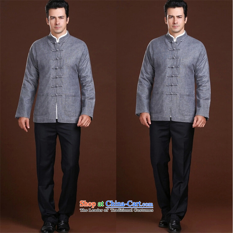    New Spring FZOG minimalist leisure pure color rib washable men older long-sleeved gray L,fzog,,, Tang dynasty comfortable shopping on the Internet