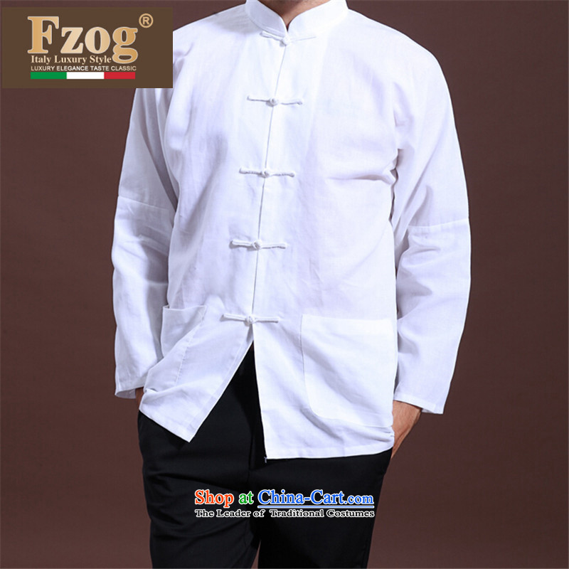    Spring MEN CASUAL FZOG middle-aged men's solid color rib washable Tang dynasty comfortable white long-sleeved S,fzog,,, shopping on the Internet