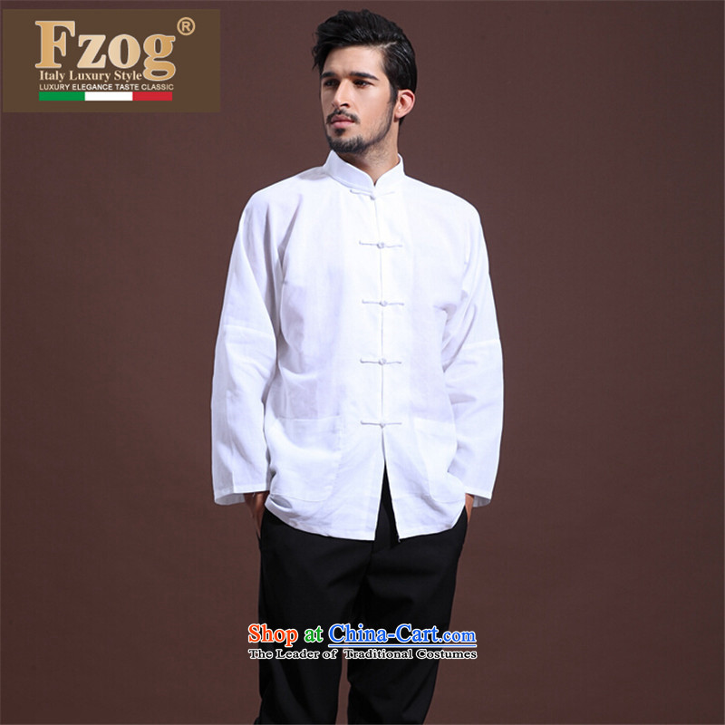    Spring MEN CASUAL FZOG middle-aged men's solid color rib washable Tang dynasty comfortable white long-sleeved S,fzog,,, shopping on the Internet