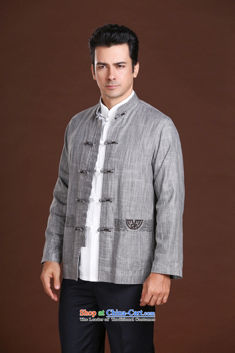 Fzog   men minimalist decor coin pure color leisure satin middle-aged men's Long-sleeve Tang dynasty comfortable wild Gray L picture, prices, brand platters! The elections are supplied in the national character of distribution, so action, buy now enjoy more preferential! As soon as possible.