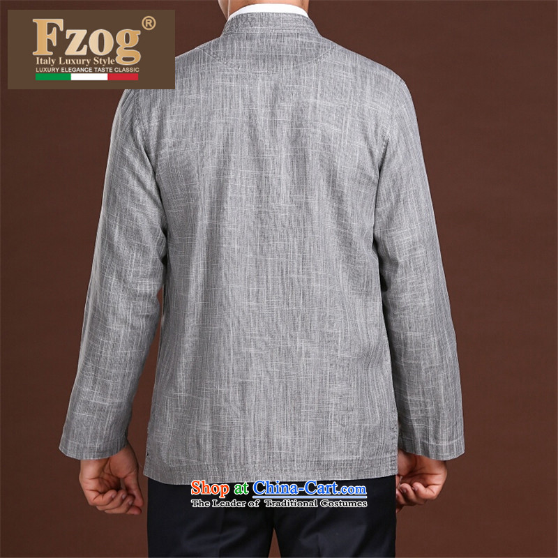 Fzog   men minimalist decor coin pure color leisure satin middle-aged men's Long-sleeve Tang dynasty comfortable wild gray L,fzog,,, shopping on the Internet