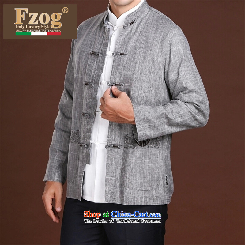 Fzog   men minimalist decor coin pure color leisure satin middle-aged men's Long-sleeve Tang dynasty comfortable wild gray L,fzog,,, shopping on the Internet
