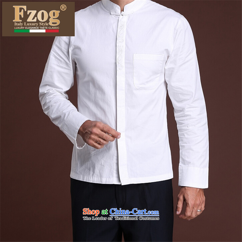    A new summer of leisure FZOG men solid color from hot deal with rib middle-aged men's Long-sleeve Tang dynasty white XXXL,FZOG,,, shopping on the Internet